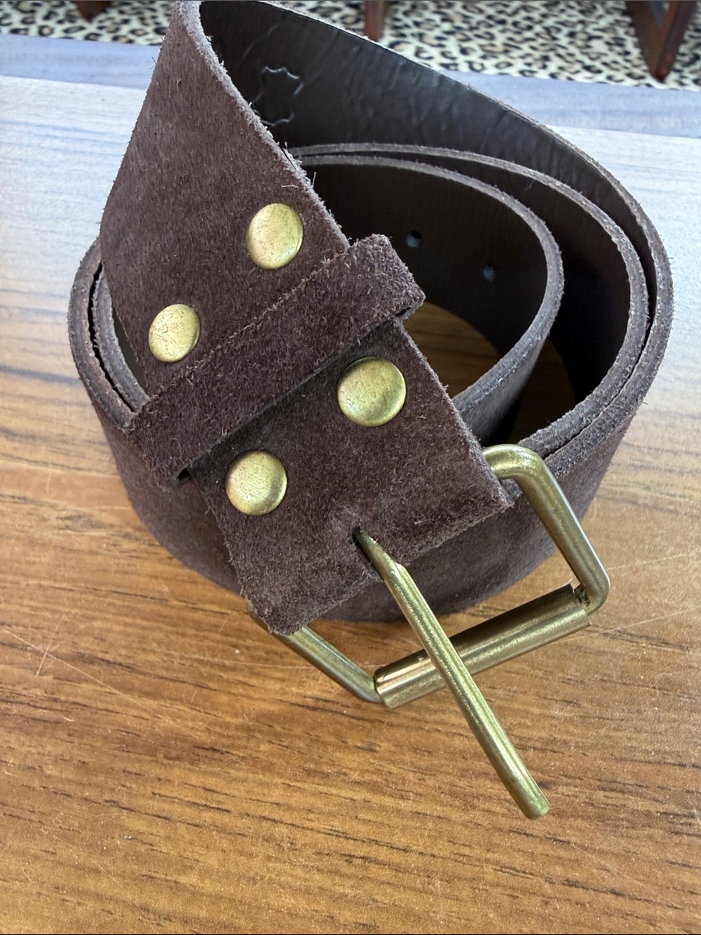 Boden Men's Suede Belt in Dark Brown with Antique Brass Buckle